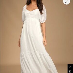 Lulu's White Puff Sleeve Maxi Dress